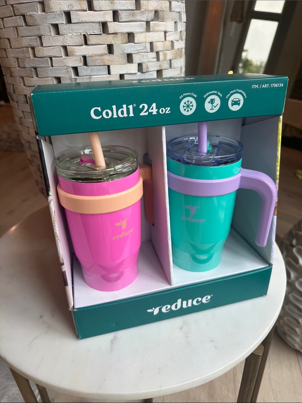 Reduce 24 oz Insulated Party Tumblers — Pink & Teal (Set of 2)